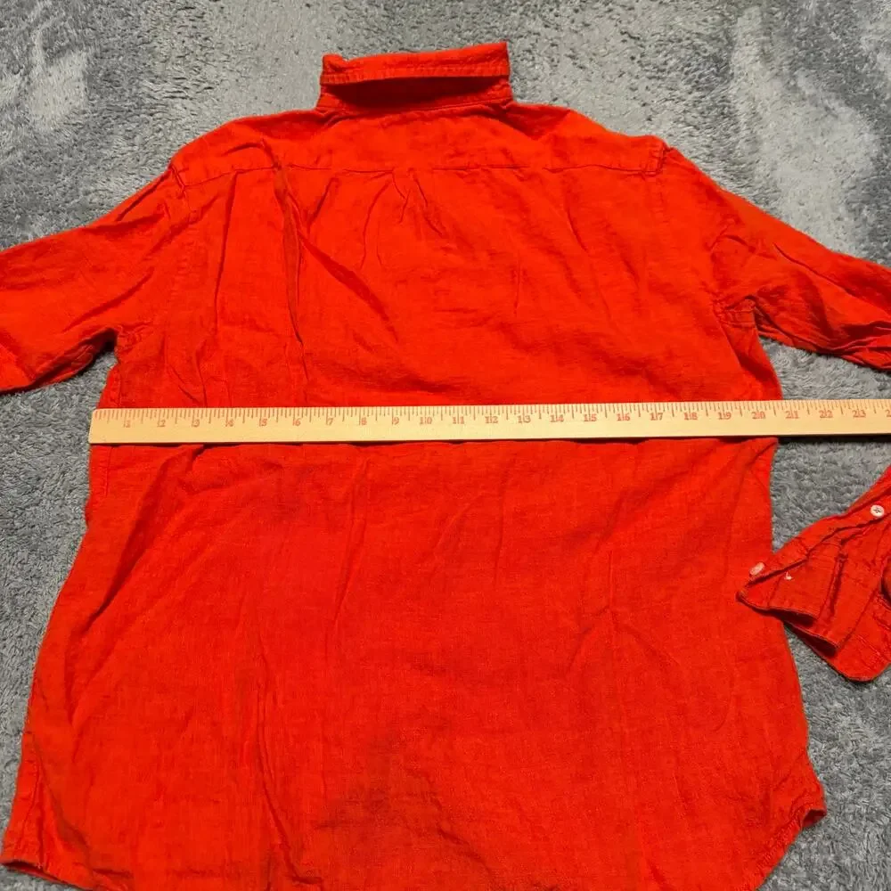 Banana Republic Shirt Mens Medium Orange Untucked Linen India Long Sleeve